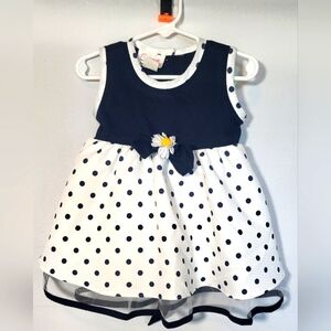 Vintage Girls 18m Navy Blue & White Polka Dot Dress Crayon Kids Fashion USA